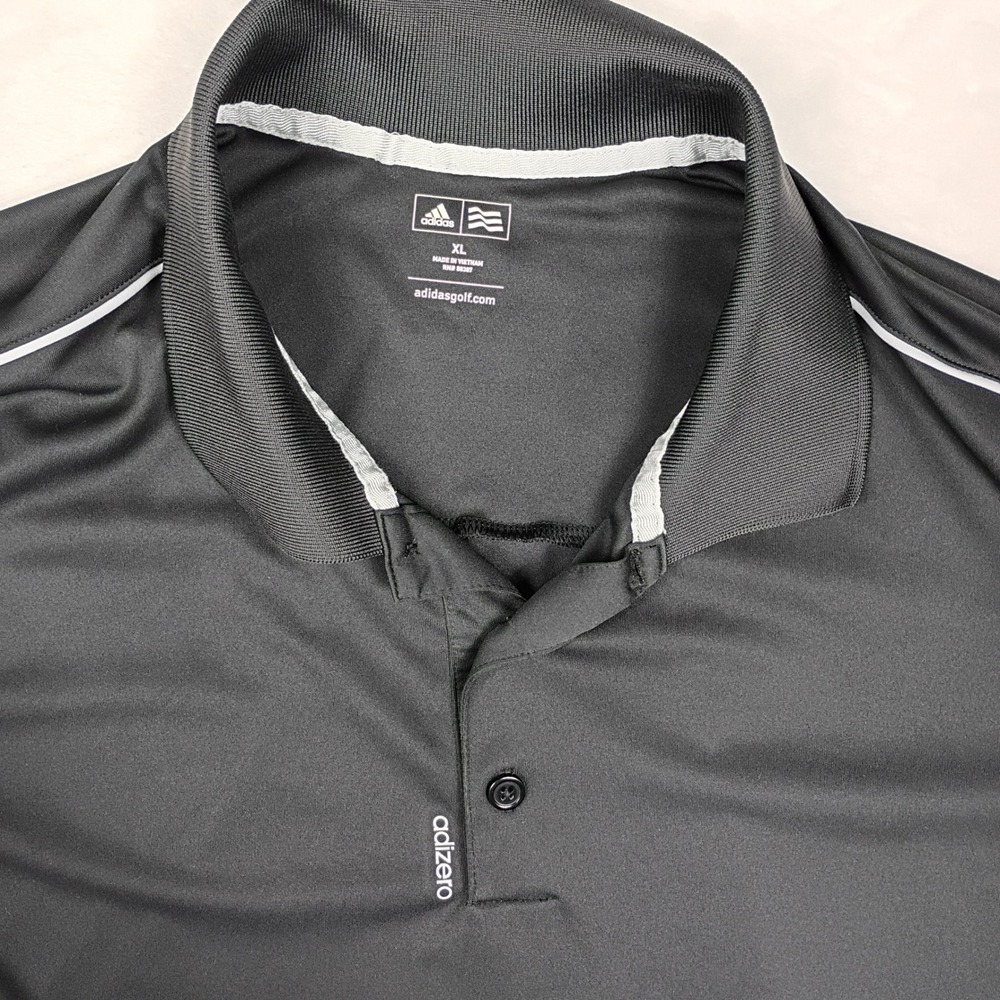 Adidas‎ Golf Adizero Mens XL Black Performance Polo Shirt Short Sleeve 3-Stripe - Picture 5 of 10